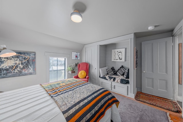 bedroom featuring vaulted ceiling