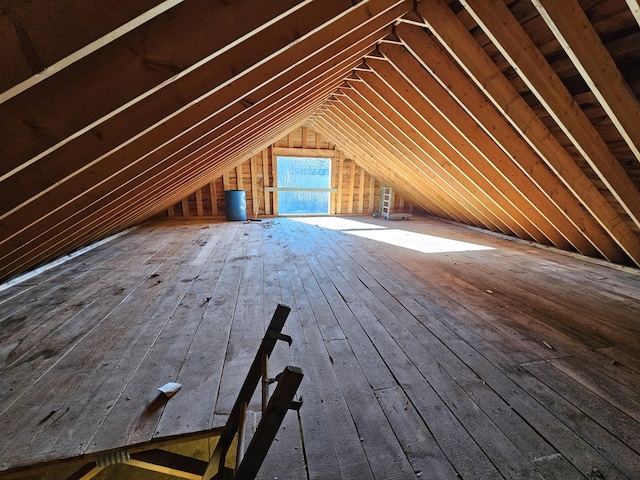 view of unfinished attic