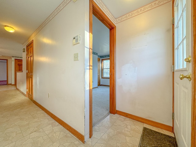 hallway featuring crown molding