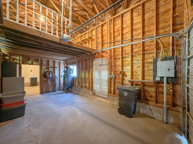 basement with electric panel