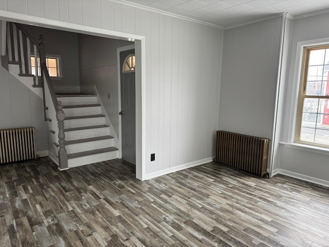 spare room with a healthy amount of sunlight, crown molding, and radiator