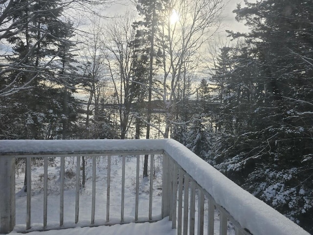 view of snow covered deck