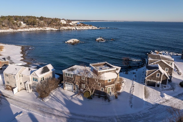 aerial view featuring a water view and a view of the beach