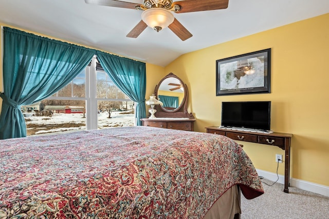 10 Seaside Ave, Saco, ME 04072 - carpeted bedroom with baseboards, a ceiling fan, and lofted ceiling