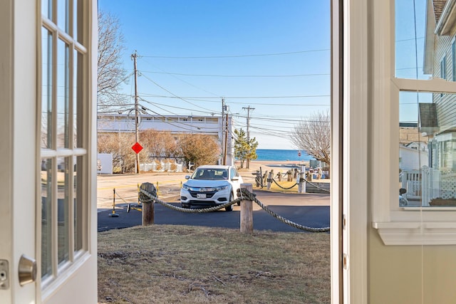 exterior space featuring a water view