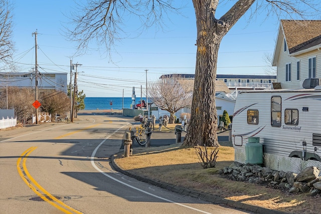 view of street featuring a water view
