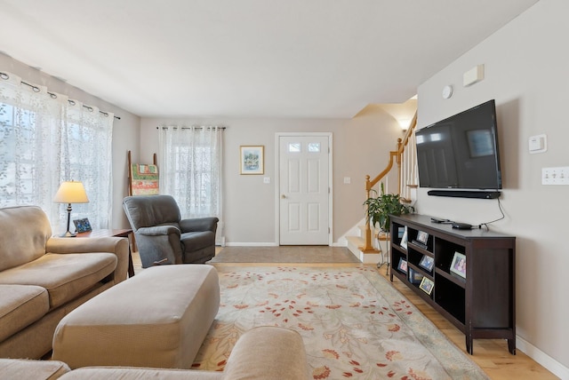 living room featuring light wood-type flooring