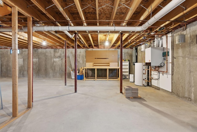 basement featuring gas water heater