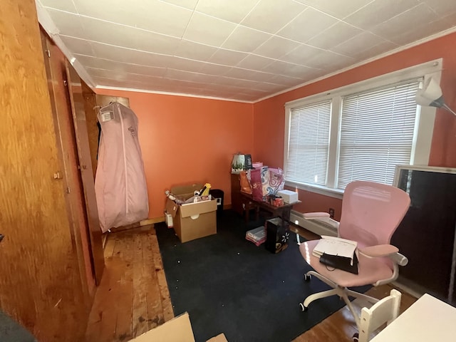 interior space with crown molding and wood-type flooring