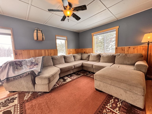 living room with ceiling fan