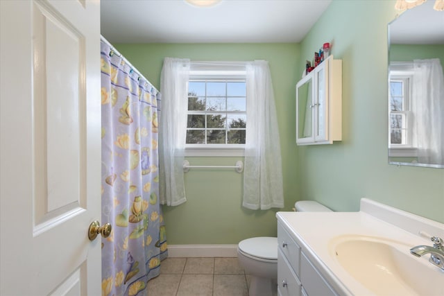 bathroom featuring tile patterned floors, vanity, and toilet