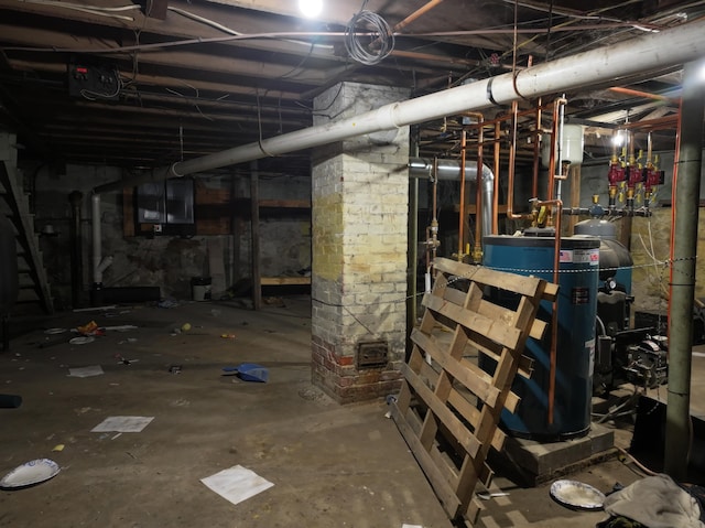 basement with water heater