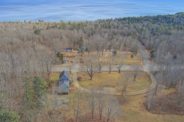 bird's eye view with a water view and a rural view