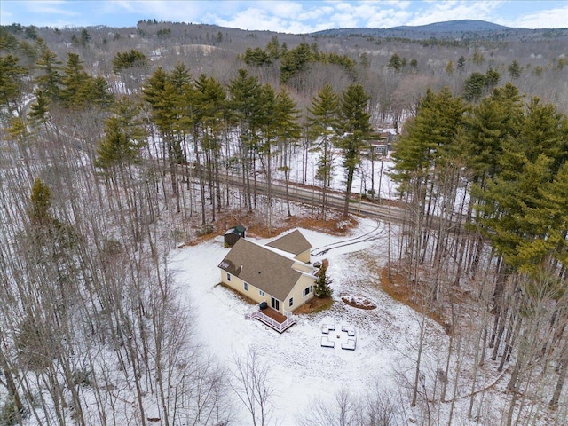 snowy aerial view with a mountain view