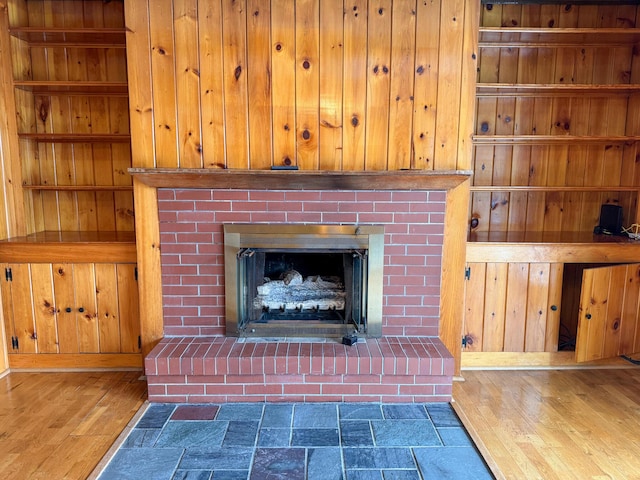 interior details with a fireplace