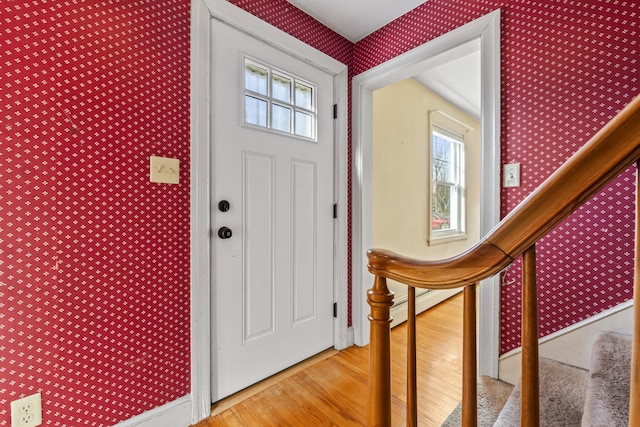 foyer entrance featuring wood-type flooring