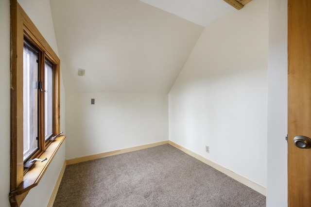 bonus room with lofted ceiling and carpet flooring