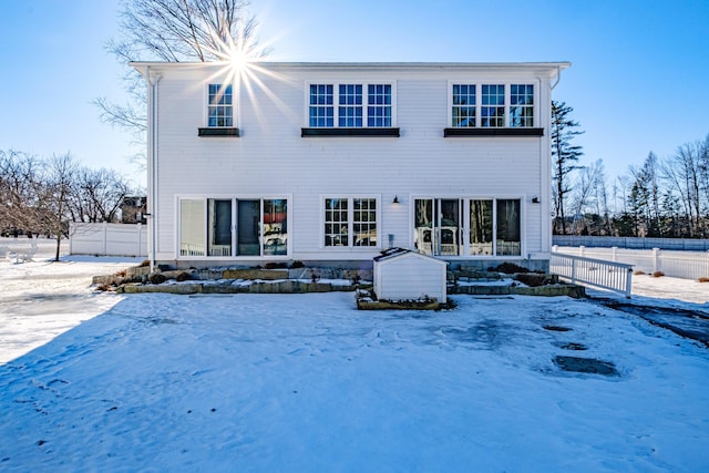 view of snow covered property