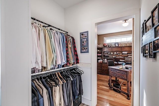 walk in closet featuring wood-type flooring