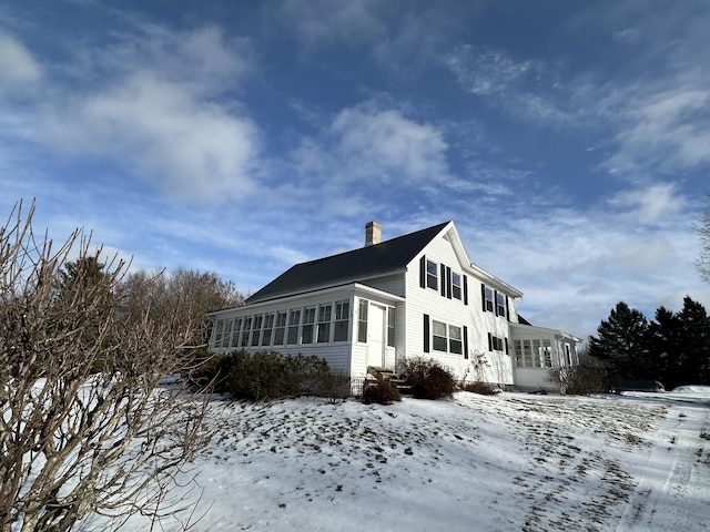 view of snow covered exterior