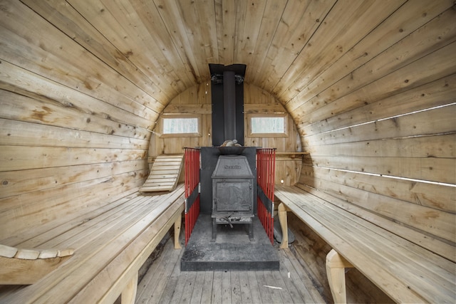 view of sauna with wood-type flooring