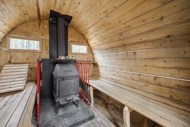 view of sauna with a healthy amount of sunlight