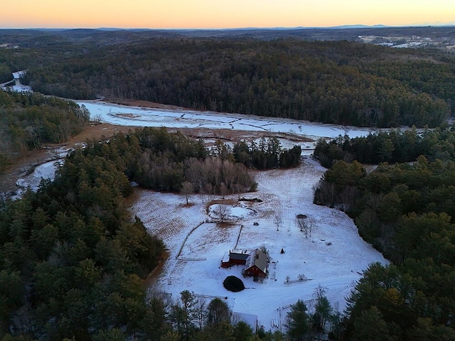 view of aerial view at dusk