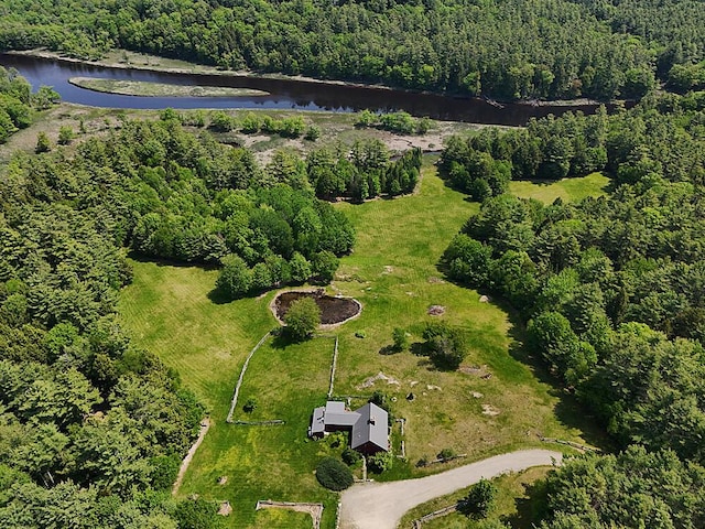 99 Angier Rd, Alna, ME 04535 - aerial view of property's location with a heavily wooded area and a nearby body of water