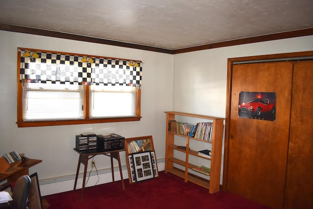 interior space featuring a wealth of natural light, a textured ceiling, and baseboard heating