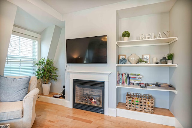 living room with hardwood / wood-style floors