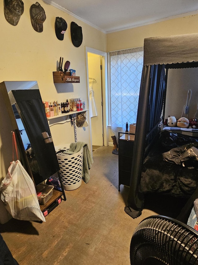 bedroom with crown molding