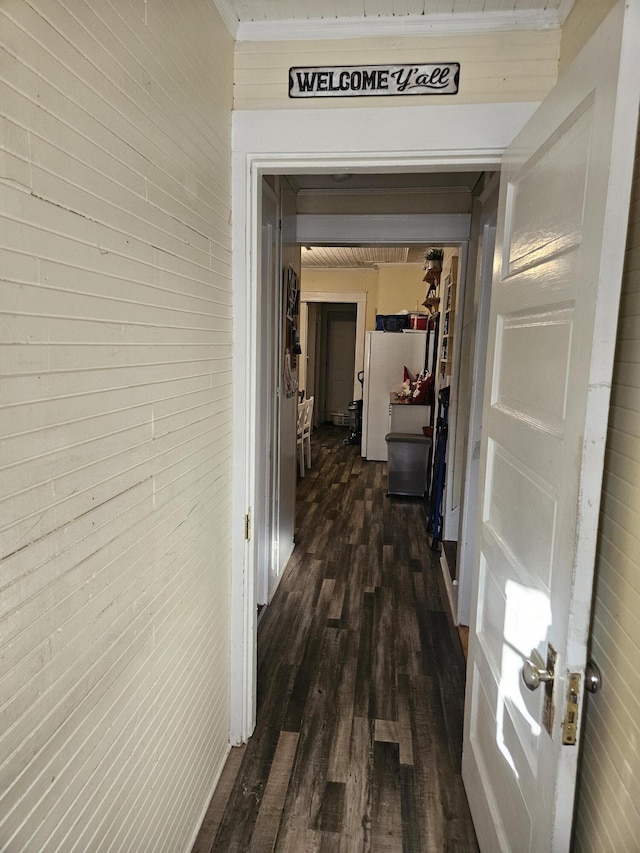 hall with dark wood-type flooring