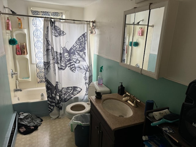 10 Russ St, Caribou, ME 04736 - bathroom with tile patterned floors, toilet, shower / tub combo with curtain, and vanity