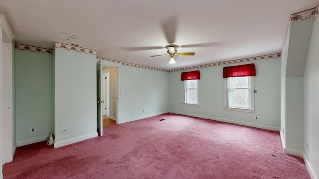 empty room with light carpet and ceiling fan