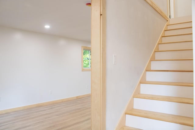 284 Flanders Pond Rd, Sullivan, ME 04664 - stairway with wood finished floors and recessed lighting