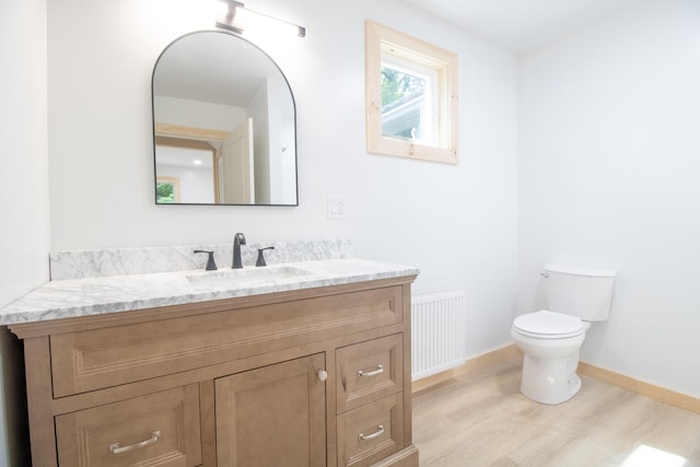 284 Flanders Pond Rd, Sullivan, ME 04664 - bathroom with wood finished floors, vanity, and radiator heating unit