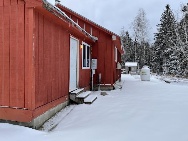 view of snow covered exterior