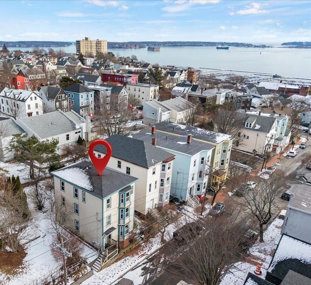 bird's eye view featuring a water view