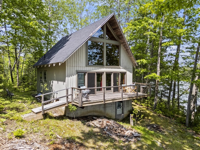 36 Storer Rd, Bremen, ME 04551 - view of front of house featuring a shingled roof and a deck