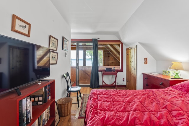 36 Storer Rd, Bremen, ME 04551 - bedroom featuring wood finished floors and lofted ceiling