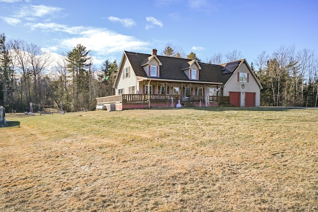 view of front of house with a porch and a front lawn