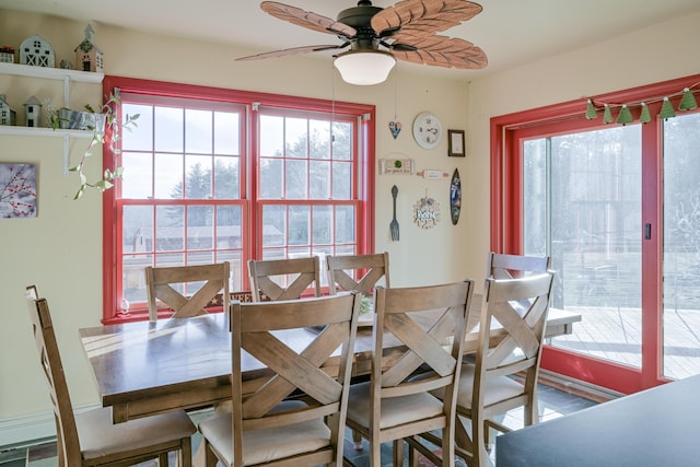 dining space featuring ceiling fan