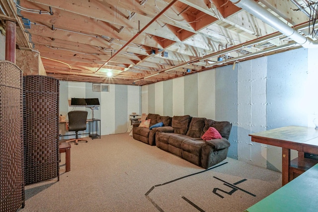 basement with carpet floors