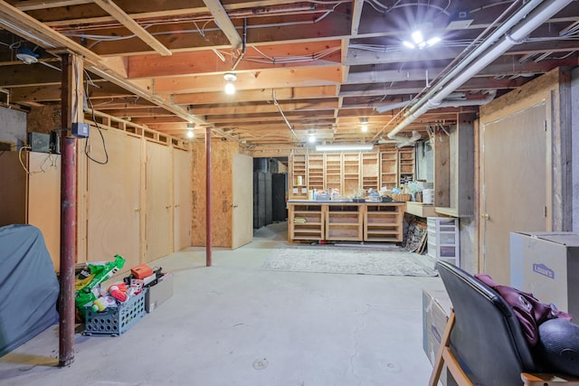 basement featuring a workshop area