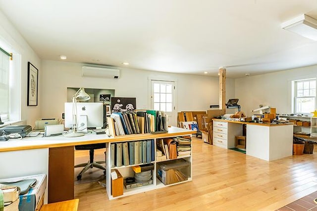 50 Peters Rd, Searsmont, ME 04973 - office featuring a wall mounted air conditioner, recessed lighting, and light wood-style flooring