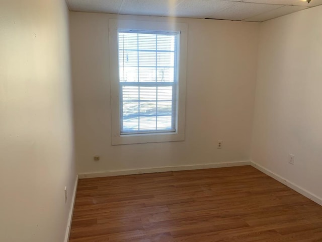 spare room featuring hardwood / wood-style flooring and a drop ceiling