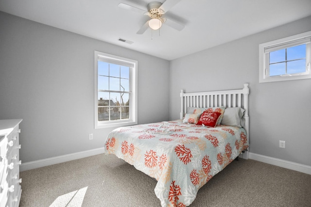 bedroom with carpet flooring and ceiling fan