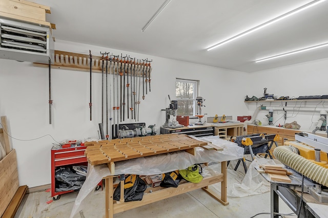 garage featuring a workshop area