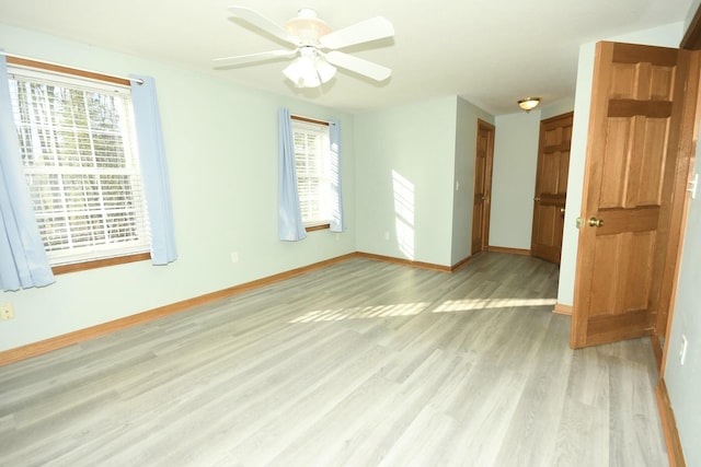 empty room featuring light hardwood / wood-style floors, plenty of natural light, and ceiling fan