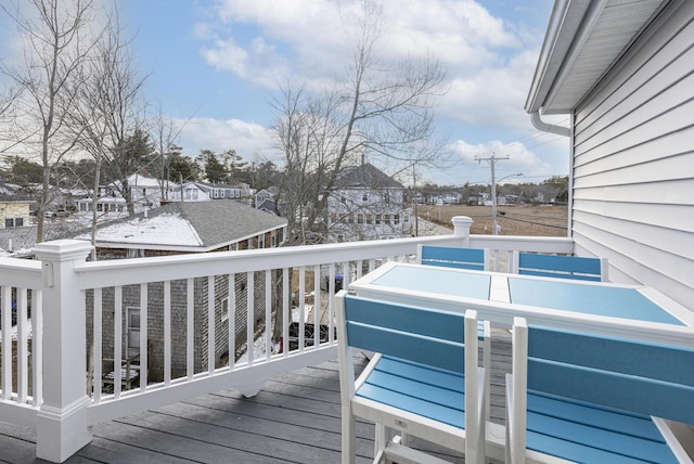 view of snow covered deck